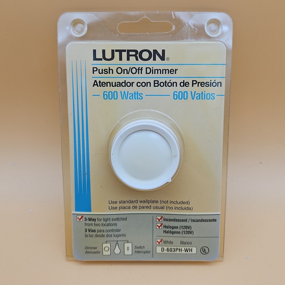 LUTRON Push On/Off Dimmer 600 Watts 3-Way D-603PH-WH Genuine OEM NEW